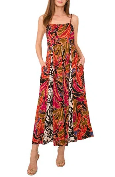 Vince Camuto Mixed Print Inverse Pleat Maxi Dress In Multi