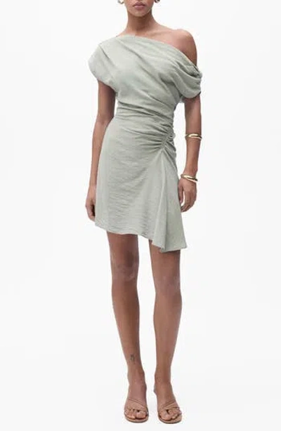 Mango Asymmetric Drape One-shoulder Minidress In Gray