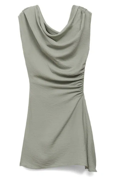 Mango Asymmetric Drape One-shoulder Minidress In Gray