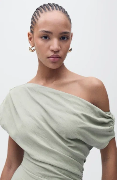 Mango Asymmetric Drape One-shoulder Minidress In Gray