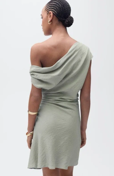 Mango Asymmetric Drape One-shoulder Minidress In Gray