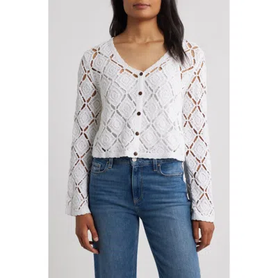 Bobeau Crochet Cardigan In White