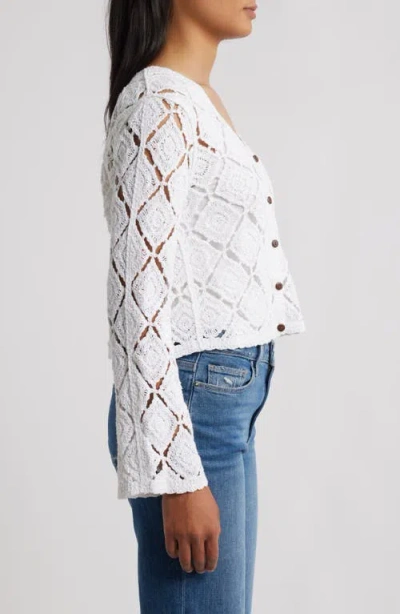 Bobeau Crochet Cardigan In White