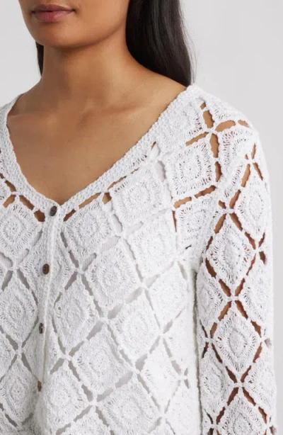 Bobeau Crochet Cardigan In White