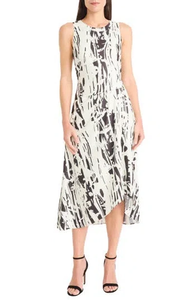 Maggy London Abstract Print Asymmetrical Midi Dress In Multi