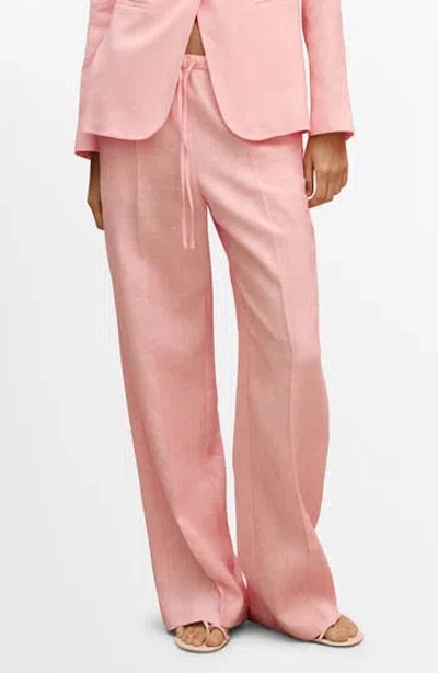 Mango Straight Linen Pants With Bow Light Pink In Pink