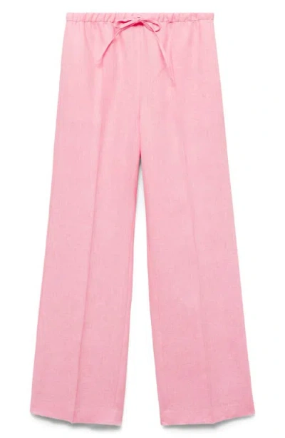 Mango Straight Linen Pants With Bow Light Pink In Pink