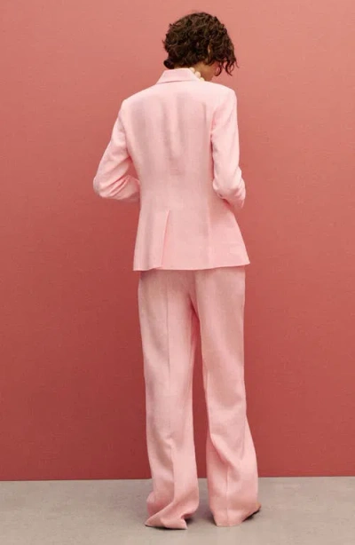 Mango Straight Linen Pants With Bow Light Pink In Pink