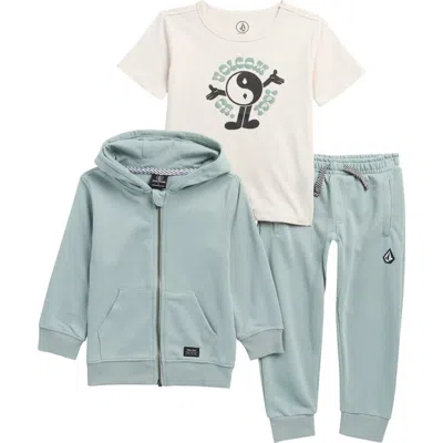 Volcom Kids' Graphic T-shirt, Acid Washed French Terry Hoodie & Joggers Set In Blue