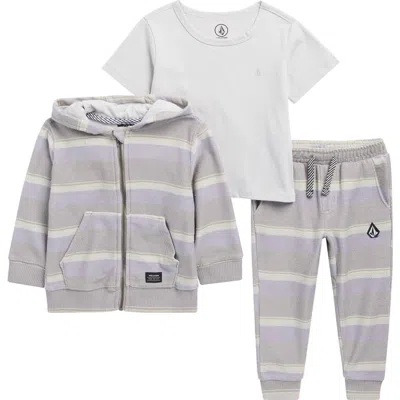 Volcom Kids' T-shirt, French Terry Hoodie & Joggers Set In Purple