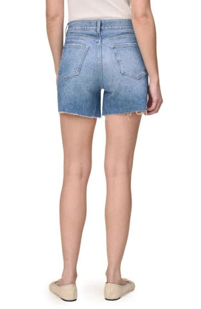 Warp & Weft Warp+weft Vvi Raw Hem High Waist Relaxed Fit Denim Shorts In Blue