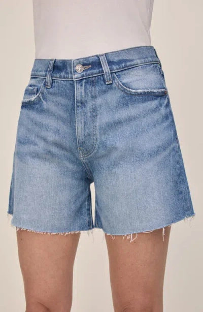 Warp & Weft Warp+weft Vvi Raw Hem High Waist Relaxed Fit Denim Shorts In Blue