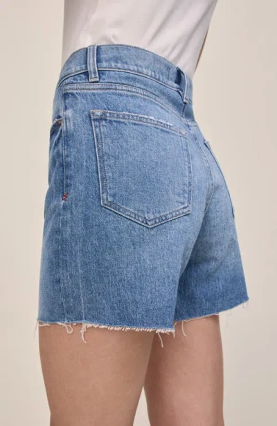 Warp & Weft Warp+weft Vvi Raw Hem High Waist Relaxed Fit Denim Shorts In Blue