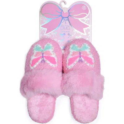Omg Accessories Kids' Faux Pearl Butterfly Faux Fur Slipper In Multi