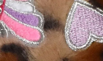 Omg Accessories Kids' Butterfly Appliqué Leopard Faux Fur Slipper In Brown