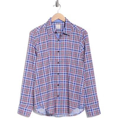 Construct Slim Fit Plaid 4-way Stretch Button-up Shirt In Blue