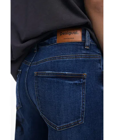 Desigual Graphic Barrel Leg Ankle Jeans In Blue