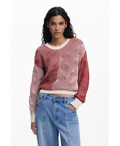 Desigual Colorblock Stripe Sweater In Red