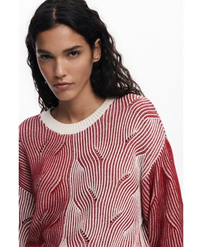Desigual Colorblock Stripe Sweater In Red