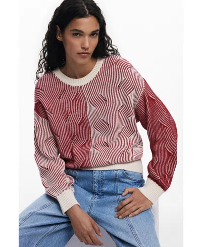 Desigual Colorblock Stripe Sweater In Red