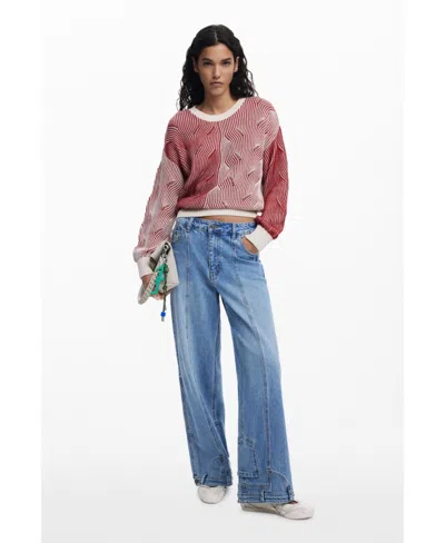 Desigual Colorblock Stripe Sweater In Red