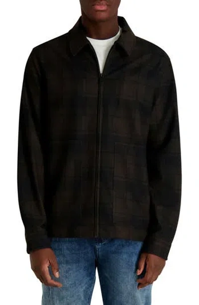 Karl Lagerfeld Paris Plaid Zip Front Shirt Jacket In Brown