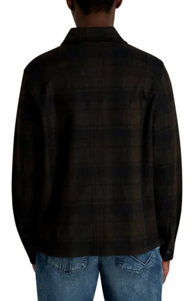 Karl Lagerfeld Paris Plaid Zip Front Shirt Jacket In Brown