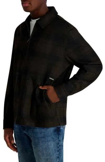 Karl Lagerfeld Paris Plaid Zip Front Shirt Jacket In Brown
