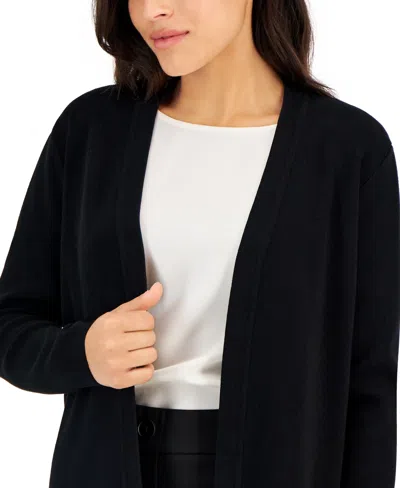 Ak Anne Klein Petite Newport Open-front Cardigan In Black
