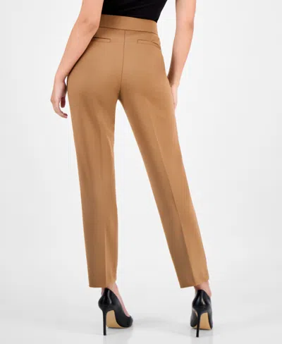 Ak Anne Klein Petite Mid-rise Straight-leg Pants In Brown
