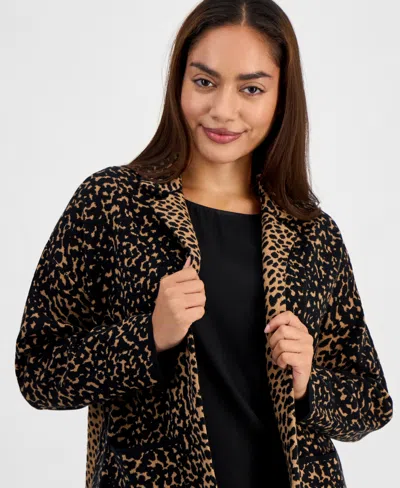 Ak Anne Klein Petite Long-sleeve Notched-collar Sweater In Multi