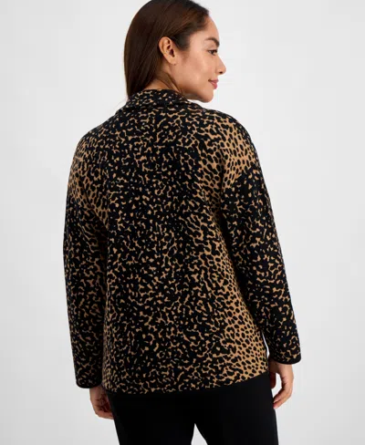 Ak Anne Klein Petite Long-sleeve Notched-collar Sweater In Multi