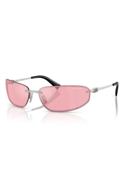 Miu Miu Pink Mirror Lilac Wrap Ladies Sunglasses Mu A50s 1bc70j 68 In Metallic