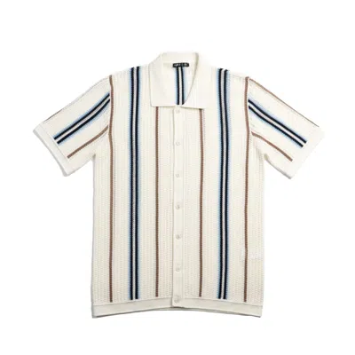 Eight X Men's Neutrals / Blue / Brown Fisherman Crochet Short Sleeve Button-up Shirt In Multi