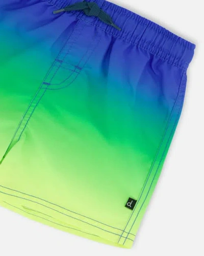 Deux Par Deux Boy's Swim Trunks Blue, Green, And Lime Gradient In Multi