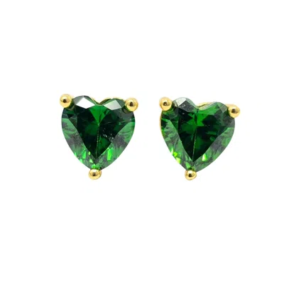 Harfi Women's Gold / Green Emerald Heart May Birthstone Stud Earrings In Multi