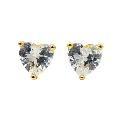 Harfi Women's White / Gold Diamond Heart April Birthstone Stud Earrings In Multi