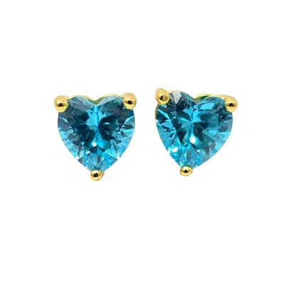 Harfi Women's Blue / Gold Blue Topaz Heart December Birthstone Stud Earrings In Multi