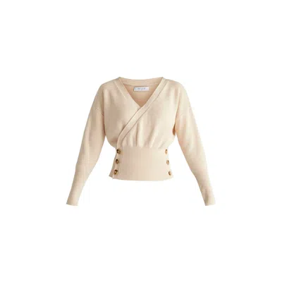 Paisie Women's Neutrals Knitted Wrap Top With Side Buttons In Cream In White