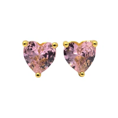Harfi Women's Pink / Gold Pink Tourmaline Heart October Birthstone Stud Earrings In Multi