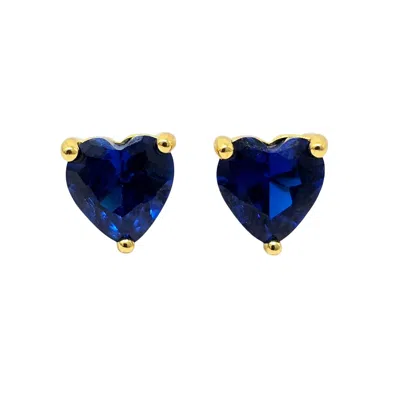 Harfi Women's Blue / Gold Sapphire Heart September Birthstone Stud Earrings In Multi