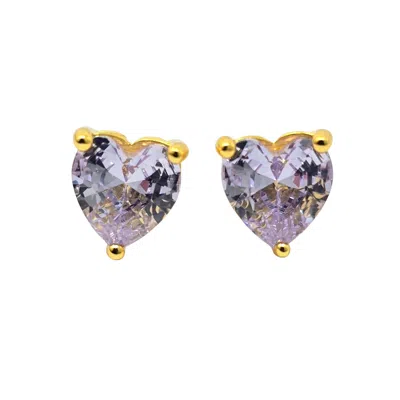 Harfi Women's Gold / Purple Alexandrite Heart June Birthstone Stud Earrings In Multi