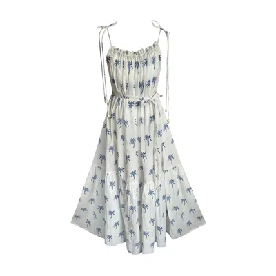 Toma Women's White / Blue California Palm Tree  Dress In Multi