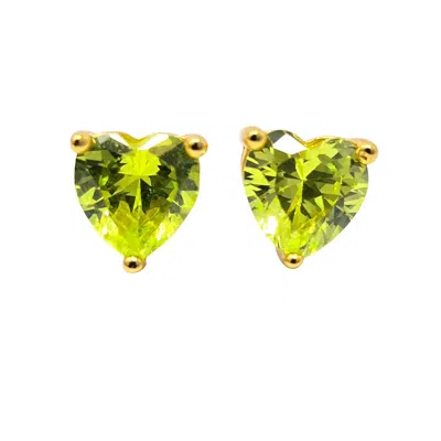 Harfi Women's Gold / Green Peridot Heart August Birthstone Stud Earrings In Multi