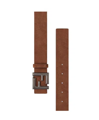 Fendi Slim Suede Belt Squared Ff Buckle In Brown