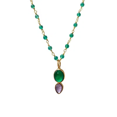 Mirabelle Jewellery Women's Green / Purple Shakti Green Onyx And Amethyst Pendant On Short Green Onyx Rosary In Multi