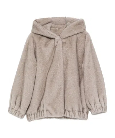 Antonelli Long-sleeved Hooded Fur Coat In Neutral