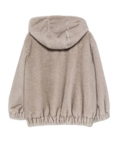 Antonelli Long-sleeved Hooded Fur Coat In Neutral