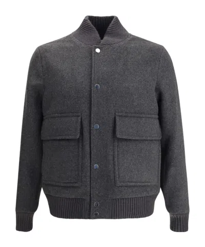 Woolrich Twill Buttoned Bomber Jacket In Black
