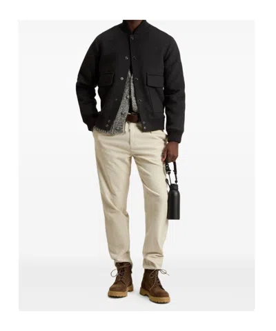 Woolrich Twill Buttoned Bomber Jacket In Black